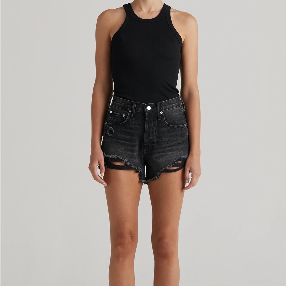 Edwin Black Distressed High-Rise Denim Shorts